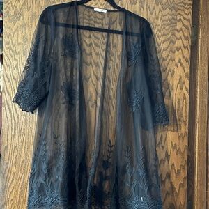 Maurices Sheer Black Floral Robe